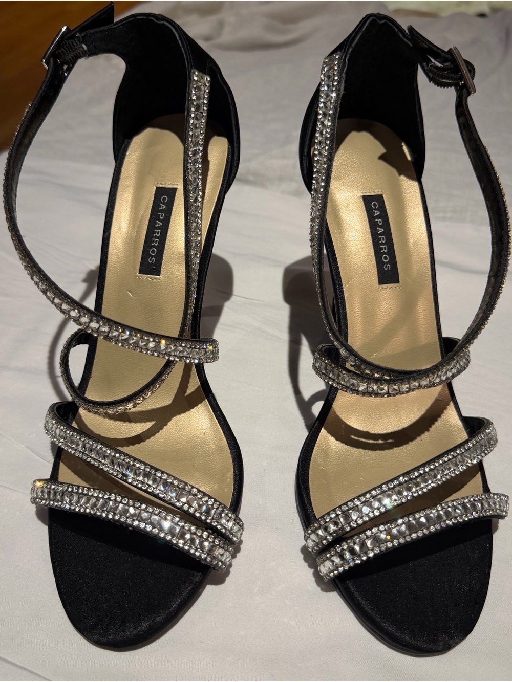 Caparros Black Strappy Crystal-Embellished Heels